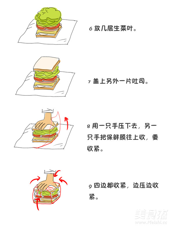 INS大热厚包三明治-这样包，多少馅儿都能包进三明治哦的做法