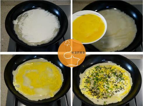 早餐<a href=/shicai/rouqin/JiDan/index.html target=_blank><u>鸡蛋</u></a>煎饼的做法步骤4-6